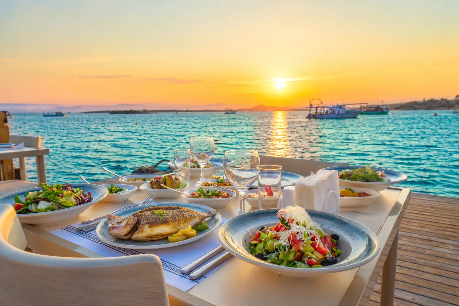 Muup Resort iskelede gün batımı yemek düzeni